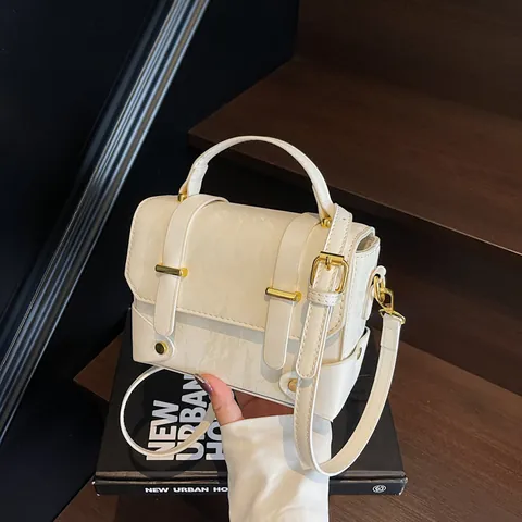 Crinkled Texture PU Leather Small Square Bag Gold Hardware Flap Crossbody Handbag For Women Daily Versatile Shoulder Bag