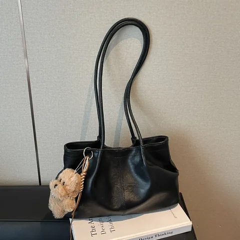 Dames Minimalistische PU Leer Tote Bag Geplooid Grote Capaciteit Schoudertas Casual Forensen Handtas Elegante Dagelijkse Draagtas