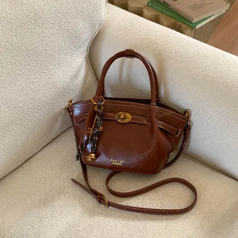 Bolso Tote de Cuero PU Retro para Mujer Bolso de Mano Minimalista con Costuras en Contraste Cierre Giratorio y Colgante Bolso de Hombro para Uso Diario