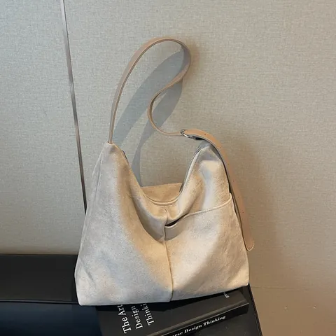 Borsa a Spalla da Donna in Camoscio Grande Capacità Minimalista Vintage Hobo Tote Borsa Per Pendolari Quotidiani Versatile