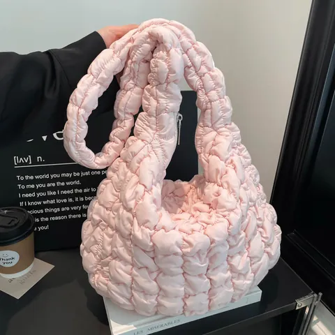 Fashion Women Quilted Cloud Shoulder Bag Large Capacity Bubble Pleated Tote Handbag Puffy Padded Underarm Bag Daily Travel