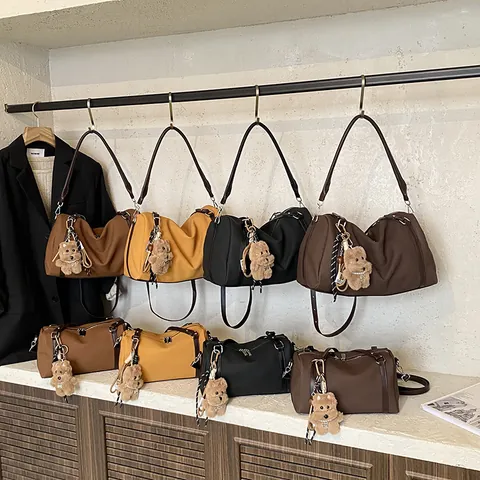 Korean Vintage Matte Boston Tote Bag Large Capacity Color Blocked Crossbody Handbag For Women Fashion Street Commute Shoulder Bag
