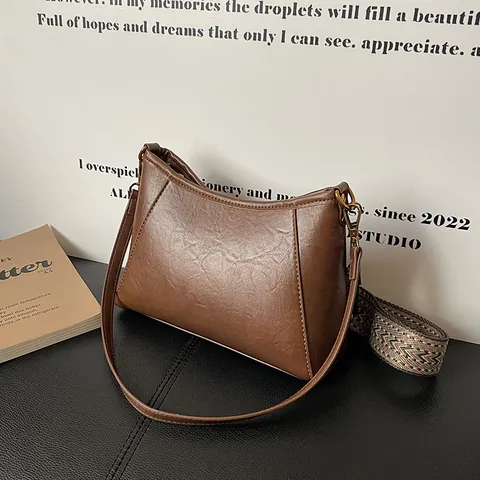 Vintage PU Leather Underarm Bag For Women Minimalist Shoulder Bag With Wide Woven Strap Daily Fashion Crossbody Handbag