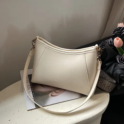 Vintage PU Leather Underarm Bag For Women Minimalist Shoulder Bag With Wide Woven Strap Daily Fashion Crossbody Handbag