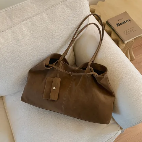 Borsa Tote da Donna Grande Capacità in Pelle PU Opaca Retrò Minimalista Borsa a Tracolla Pendolare Con Piccola Tasca