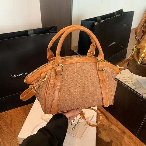 Vintage Damen Boston Handtasche Gewebt Denim Spleißen PU Leder Schultertasche Top Handle Satchel Umhängetasche Verstellbarer Gurt