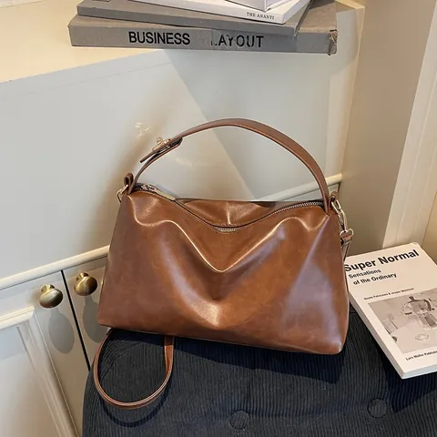 Sac à Bandoulière Casual en Cuir PU pour Femme Rétro Finition Mate Sac à Main Grande Capacité Tote Fashion Quotidien