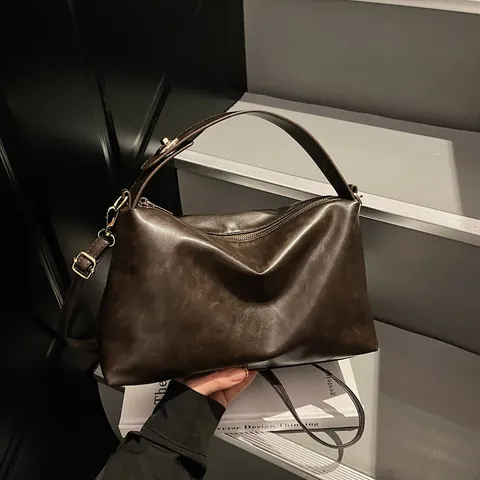 Sac à Bandoulière Casual en Cuir PU pour Femme Rétro Finition Mate Sac à Main Grande Capacité Tote Fashion Quotidien