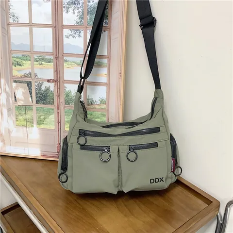 Sac Bandoulière Décontracté en Tissu Oxford Grande Capacité Multi Poches Sac À Épaule Streetwear Navettage Messager Fermeture Éclair À Anneau
