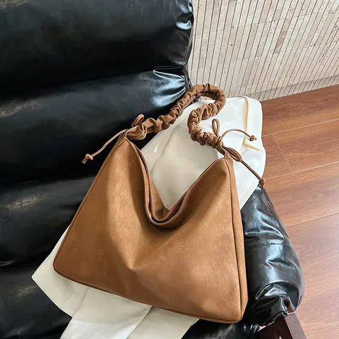 Borsa Tote da Donna di Grande Capacità in Pelle PU Opaca Tracolla Arricciata Borsa a Spalla con Coulisse Handbag Casual da Pendolare Inverno