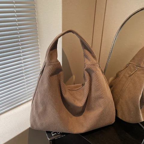 Damen Große Kapazität Cord Schultertasche Minimalistische Hobo Bag Retro Rippen Handtasche Für Hochschule Schule Alltag Reise