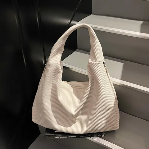 Damen Große Kapazität Cord Schultertasche Minimalistische Hobo Bag Retro Rippen Handtasche Für Hochschule Schule Alltag Reise