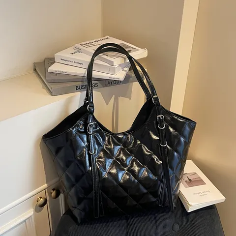 Borsa Tote Donna Grande Capacità Pelle PU Trapuntata Motivo a Rombi Borsa a Spalla Casual Pendolare Mano Ufficio Lavoro