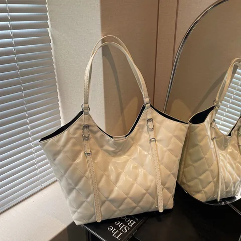 Borsa Tote Donna Grande Capacità Pelle PU Trapuntata Motivo a Rombi Borsa a Spalla Casual Pendolare Mano Ufficio Lavoro