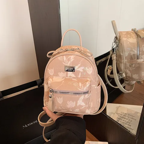 Petit Sac à Dos Femme Mode Imprimé Floral Tulipe en Cuir PU Avec Bretelles Réglables pour Voyage Décontracté Quotidien