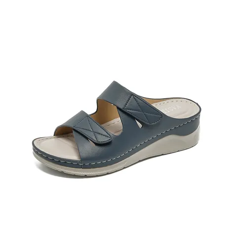 Women Comfort Wedge Sandals Synthetic Leather Adjustable Velcro Straps Cross Stitching Breathable Platform Summer Slide Shoes Non-Slip Footwear