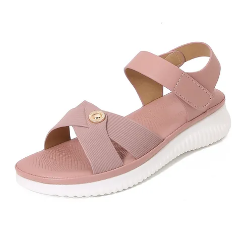 New Women Fashion Bohemian Sandals Cross Strap Metal Buckle PU Platform Thick Sole Hook And Loop Casual Sandals For Women
