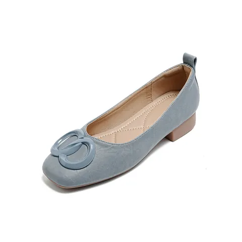 Women Casual Low Heel Square Buckle Flats Slip On Loafers PU Leather Round Toe Soft Sole Breathable Comfortable Walking Shoes