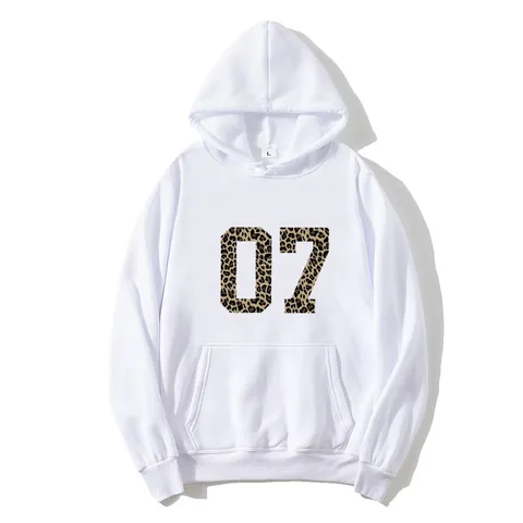 Women Casual Hooded Sweatshirt Leopard Number 07 Print Loose Long Sleeve Pullover Hoodie With Kangaroo Pocket Streetwear