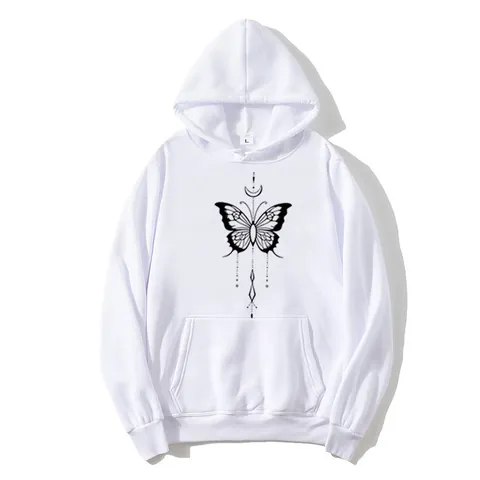 Damen Casual Kapuzenpullover Schmetterling Mond Druck Pullover Lose Langarm Top Mit Kängurutasche Polyester Hoodie