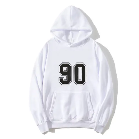 Damen Casual Kapuzenpullover Locker Fleece Verdickt Sweatshirt Mit Nummer 90 Druck Langarm Pullover Kängurutasche Top