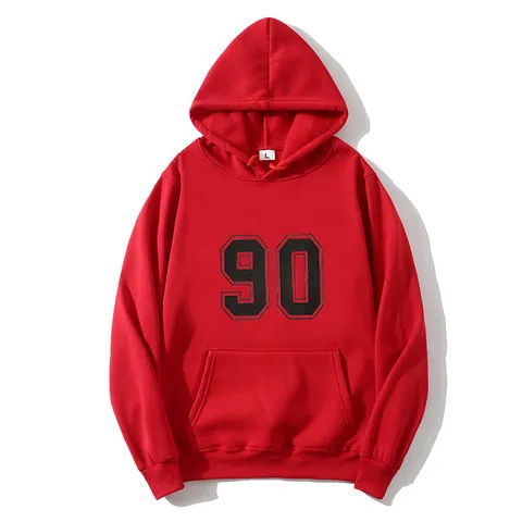 Damen Casual Kapuzenpullover Locker Fleece Verdickt Sweatshirt Mit Nummer 90 Druck Langarm Pullover Kängurutasche Top