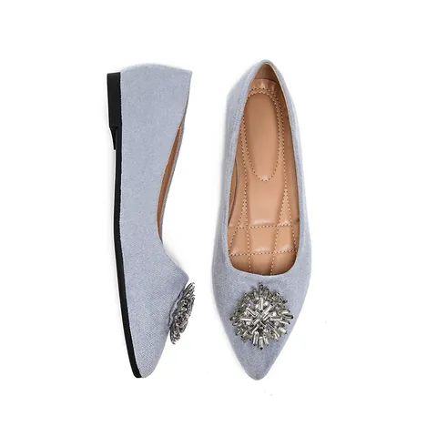 French Suede Pointed Toe Flats For Women Elegant Rhinestone Buckle Shallow Mouth Slip On Shoes Casual Ballet Flat Dress Shoes