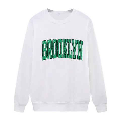 Femme Sweat-shirt Décontracté Imprimé Lettre Brooklyn Doublé Polaire Manches Longues Col Rond Ample Haut Pullover Oversize