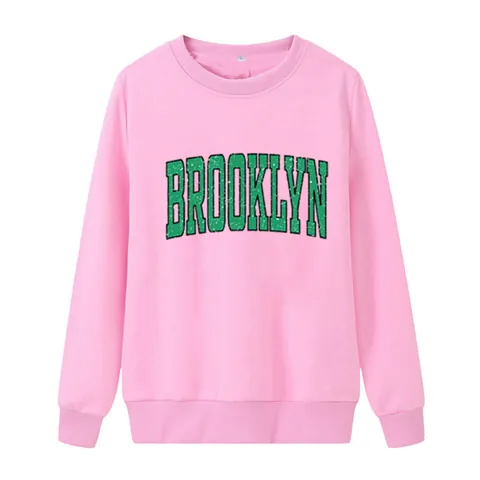 Femme Sweat-shirt Décontracté Imprimé Lettre Brooklyn Doublé Polaire Manches Longues Col Rond Ample Haut Pullover Oversize