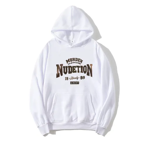 Women's Casual American Retro Letter Print Hooded Hoodie Loose Long Sleeve Pullover Sweatshirt with Kangaroo Pocket