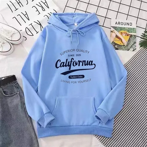 Sweat à Capuche Femme Décontracté en Polyester Imprimé Lettres California Oversize Manches Longues Avec Poche Kangourou