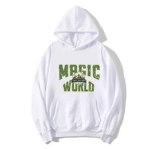 Magic World Women Oversized American Retro Hooded Sweatshirt Letter Mountain Print Long Sleeve Pullover Hoodie Top