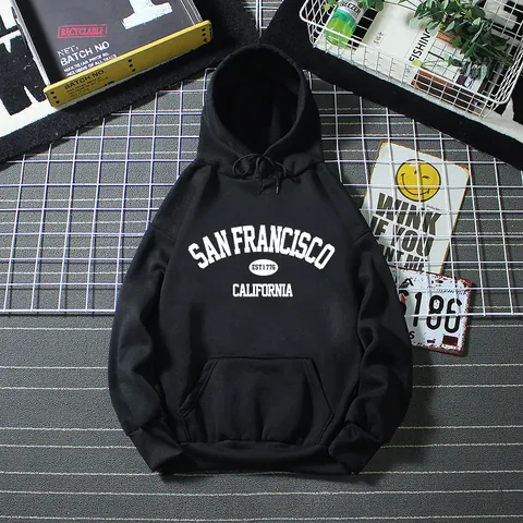 Γυναικείο Oversized Φούτερ Με Κουκούλα San Francisco California Γράμμα Τύπωμα Μακρύ Μανίκι Χαλαρό Πουλόβερ Με Τσέπη Καγκουρό