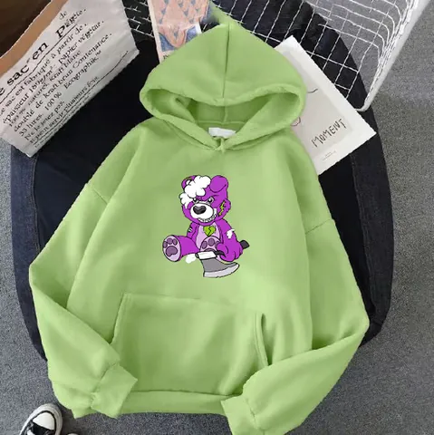 Sudadera Con Capucha Oversized Para Mujer Con Estampado De Oso Zombie Morado Mezcla De Algodón Poliéster Manga Larga
