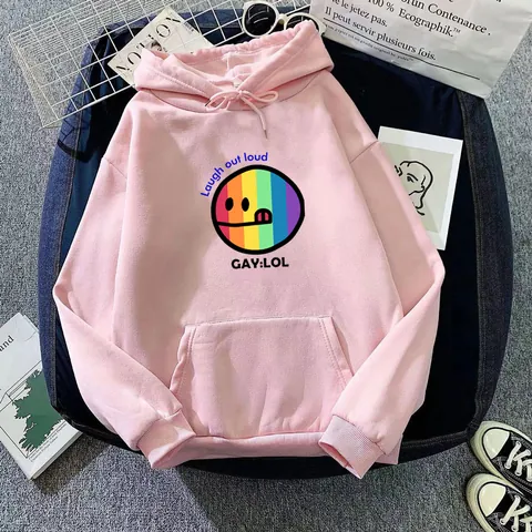 Donna Felpa Cappuccio Pullover Arcobaleno Faccina Stampa Laugh Out Loud Manica Lunga Comoda Taglie Forti Felpa con Cappuccio