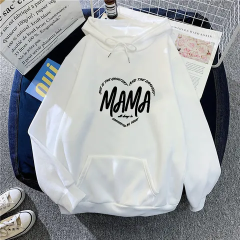 Γυναικείο Oversize Hoodie με Επένδυση Fleece MAMA Heart Print Casual Sweatshirt με Εμπνευσμένα Γράμματα