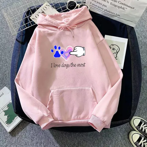 Women's Casual Hooded Sweatshirt I Love Dogs The Most Graphic Print Loose Pullover Hoodie With Pocket Long Sleeve Top