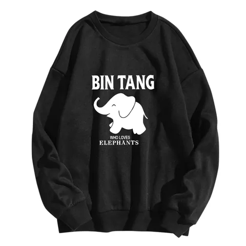 Women's Casual Elephant Print Sweatshirt Crewneck Long Sleeve Loose Fit Cotton Blend Pullover Fall Winter Fashion Top