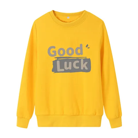 Dames Ruime Sweatshirt Met Ronde Hals Good Luck Letterprint Lange Mouw Casual Pullover Top Streetwear Mode Herfst