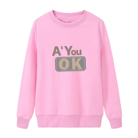 Damen Casual Polyester Pullover Sweatshirt Rundhals Langarm Buchstabendruck Fleecegefüttert Lockeres Top