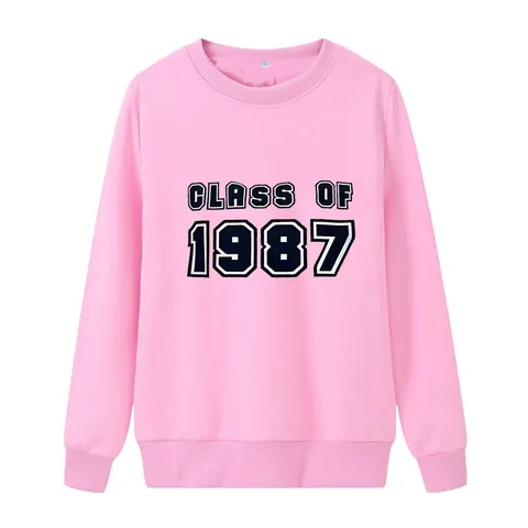Women's Loose Fleece Lined Sweatshirt Class of 1987 Letter Print Round Neck Pullover Long Sleeve American Casual Streetwear Top