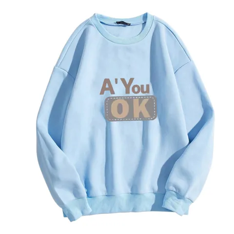 Damen Casual Polyester Pullover Sweatshirt Rundhals Langarm Buchstabendruck Fleecegefüttert Lockeres Top