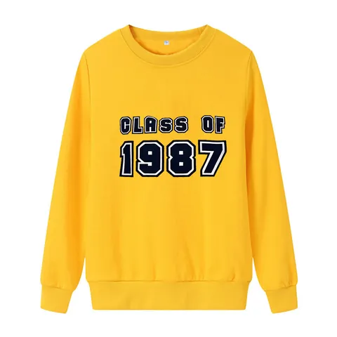 Women's Loose Fleece Lined Sweatshirt Class of 1987 Letter Print Round Neck Pullover Long Sleeve American Casual Streetwear Top
