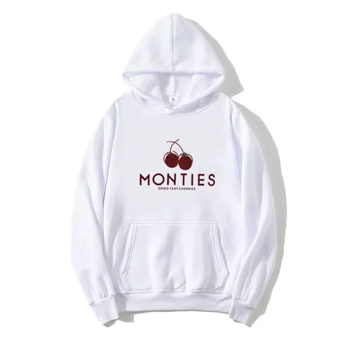 Women's Cherry Print Hooded Sweatshirt Monties Letter Fleece Lined Thickened Pullover Loose Kangaroo Pocket Hoodie Top