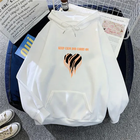 Women's Casual Oversized Fleece Lined Hoodie Long Sleeve Heart Tiger Print Keep Calm Slogan Pullover Sweatshirt Daily Tops