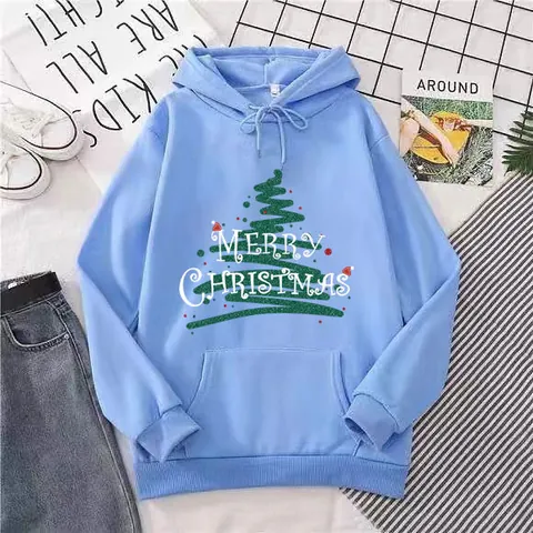 Felpa Con Cappuccio Merry Christmas Stampa Albero Foderata In Pile Donna Casual Larga Manica Lunga Pullover Hoodie Con Tasca A Marsupio Top Invernale