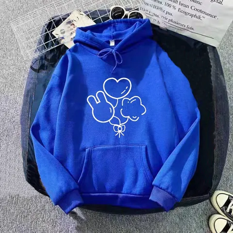 Women's Casual Fleece Lined Hoodie Oversized Cartoon Balloon Print Pullover Long Sleeve Sweatshirt With Kangaroo Pocket