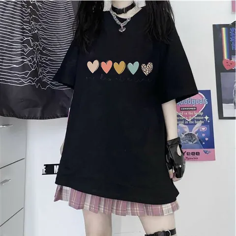 Women Casual Short Sleeve T-Shirt Loose Round Neck Heart Printed Leopard Pattern Polyester Top One Day At A Time Summer Tee
