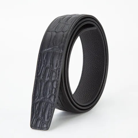 Men Genuine Cowhide Leather Belt Strap Without Buckle Black Fishbone Crocodile Pattern Automatic Buckle Compatible Waist Belt