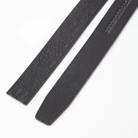 Men Genuine Cowhide Leather Belt Strap Without Buckle Black Fishbone Crocodile Pattern Automatic Buckle Compatible Waist Belt